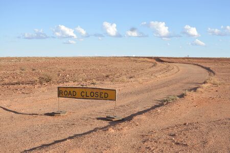 Road closed sign in the outback of South Australiaの写真素材