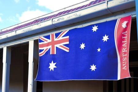 Flag of Australia on Australian house. Copy spaceの写真素材