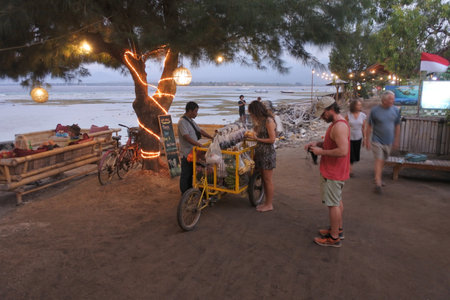 Gili Air, Indonesia - August 30 2019:Tourists in Gili Air Island, Indonesia.Despite the devastating earthquakes that hit Gili Islands in 2018 around 90% of the islands rebuilt and back to Business.のeditorial素材