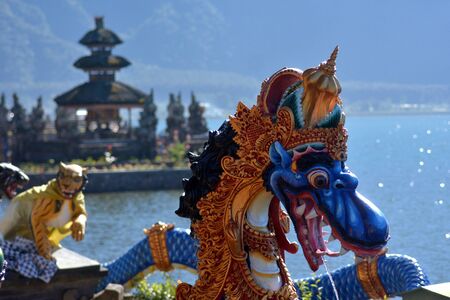Dragon statue at Ulun Danu Beratan Lake Temple in Bali Indonesia, Bali's most Iconic Temple.の写真素材