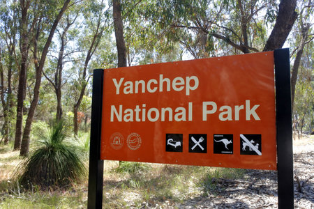 PERTH, WA - NOV 05 2019:Yanchep National Park sign.It is very popular tourist attraction known for its caves, native bush, birds and koala colonies.のeditorial素材