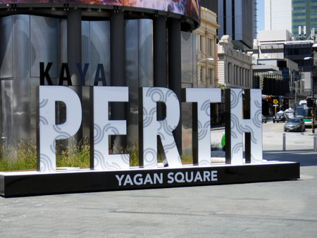 PERTH - NOV 28 2019:Yagan Square in Perth Central Business District Western Australia. The place have a cultural and spiritual significance to the Noongar the indigenous Australian people of Perth.のeditorial素材