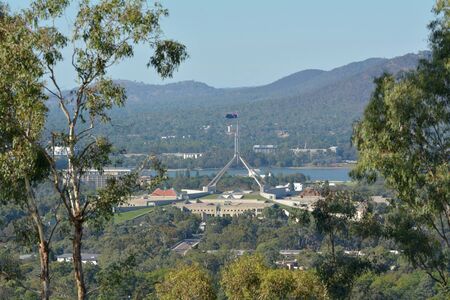Aerial landscape view of Australia Parliament House in Canberra the capital city of Australia located in the ACT, Australian Capital Territory, Australia.の写真素材