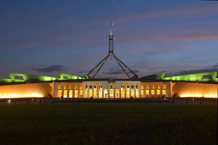 Sunset over the Parliament House of Australia in Canberra Parliamentary Zone in Australia Capital Territory.の写真素材