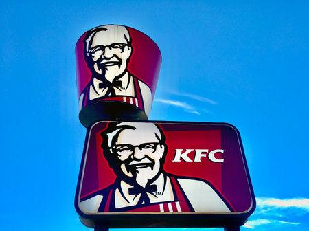 PERTH - JUNE 09 2020: KFC American fast food restaurant chain sign.It is the world's second-largest...