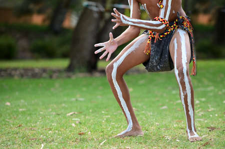 Aboriginal Australians man dancing during a local culture ceremony festival event in Western Australia.の写真素材