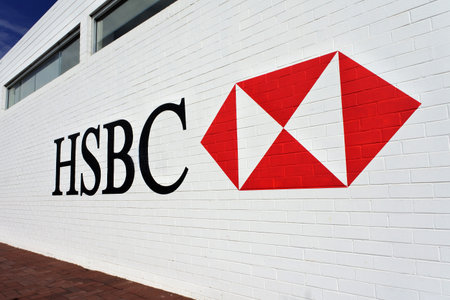 PERTH ,WA - MAY 18 2021:HSBC Bank logo on a brick building wall.