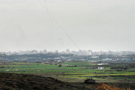 GAZA STRIP - DEC 27 2008:Qassam rockets fired for Gaza Strip to Israel.The Qassam rocket is the best-known type of rocket deployed by Palestinian militants, mainly against Israeli civilians.のeditorial素材
