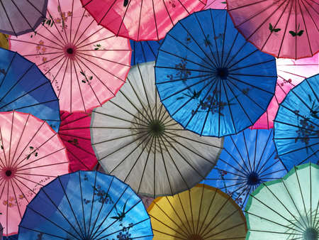 Colorful asian umbrellas abstract background and texture.の写真素材