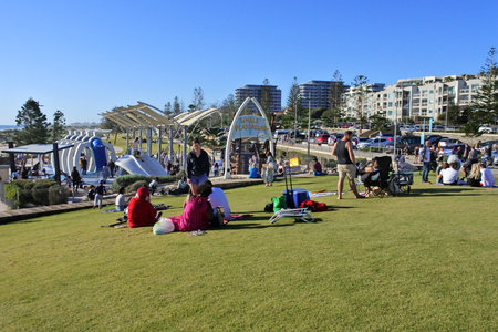 PERTH, WA - SEP 05 2021:Australian families having fun in the Whale Playground in Scarborough Beach a popular local tourist attraction in Perth Western Australia.のeditorial素材