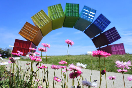 FREMANTLE, WA - OCT 10 2021:Rainbow Sea Container Art, created by Perth artist Marcus Canning.The artwork is 9 metres high, 19 metres long and weighs 66 tonnes.のeditorial素材