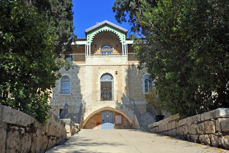 JERUSALEM - NOV 13 2022:Hansen House in Jerusalem, Israel. An historic leprosy asylum built by architect Conrad Schick in 1887, now home to art shows, concerts & a cafe.のeditorial素材