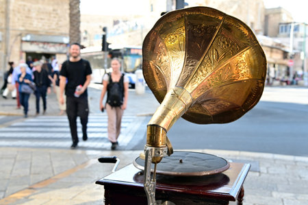 TEL AVIV YAFO - NOV 23 2022:Israeli people shopping  Shuk HaPishpeshim (Jaffa Flea Market) in Tel Aviv, Israel.It is a street market that provides space for vendors to sell previously-owned goods.のeditorial素材