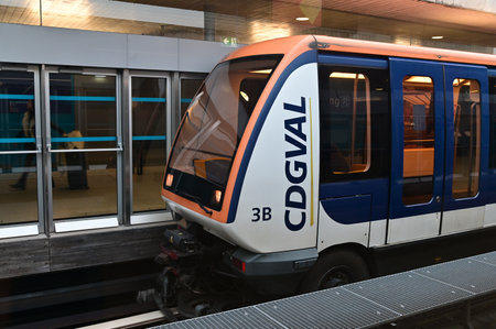 PARIS - NOV 30 2022:CDGVAL Airport shuttle train in Paris, France. CDGVal is a free automatic...