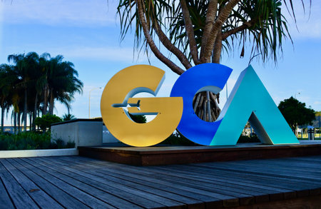 GOLD COAST - JAN 01 2023:GCA - Gold Coast Airport sign. Gold Coast Airport was privatised by the Federal Government in May 1998, with almost $300 million invested by QAL in infrastructure improvements since then.のeditorial素材