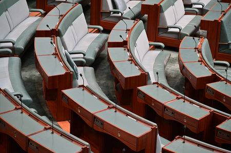 CANBERRA, ACT - MAR 16 2023:Empty seats at The House of Representatives inside Australia Parliament...