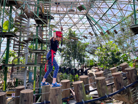 CAIRNS, QLD - MAY 28 2023:Cairns ZOOM and Wildlife Dome in Queensland, Australia.The Cairns ZOOM is the world's first Challenge Ropes Course in a wildlife park.のeditorial素材