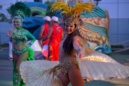 GOLD COAST - FEB 17 2024:Dancers dancing in Brazilian annual festival party. Carnival is the most...
