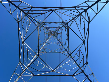 Transmission tower abstract background low angle view.No people. Copy spaceの写真素材