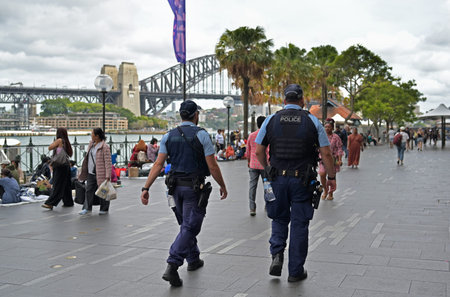 SYDNEY - DEC 31 2025:NSW Police officers patrol on new years eve celebration.Following the Bondi...
