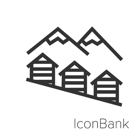 Icon Bank mountain houses in black and white Illustration.のイラスト素材