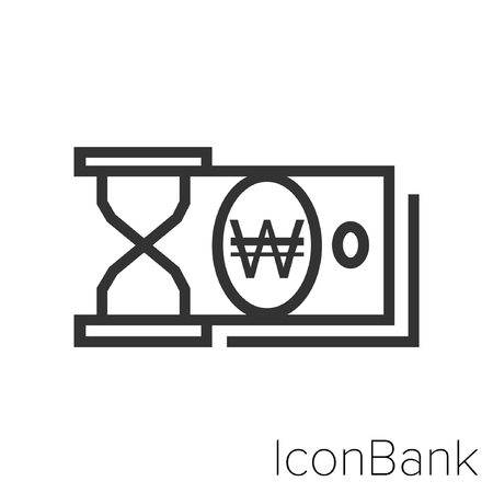 Icon Bank hourglass with Wons in black and white Illustration.のイラスト素材