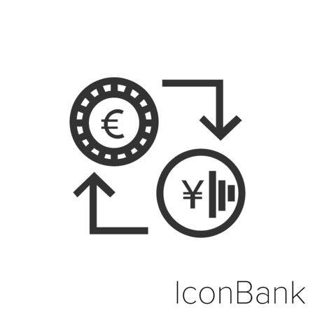 Icon Bank Exchange Euro to Yen in black and white Illustration.のイラスト素材