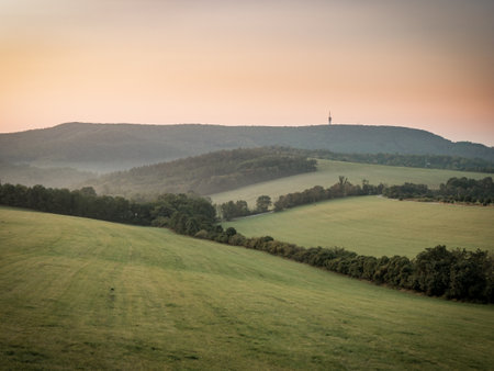 Morning landscape at sunrise on a meadow in autumn.の写真素材