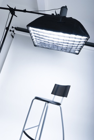 Photo studio setup with lighting equipmentの写真素材