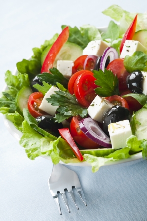 Greek salad with feta, cherry tomatoes and black olivesの写真素材