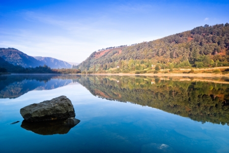 Upper Lake in Glendalough Scenic Park, Republic of Ireland, Europeの写真素材
