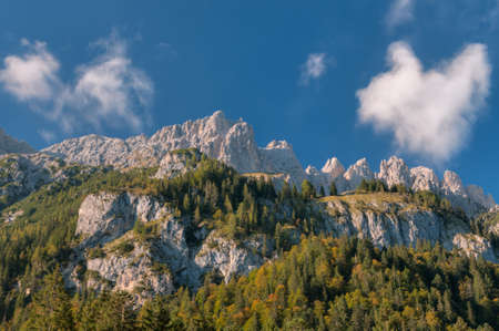 Mountain peak in Italian Alps against blue skyの写真素材