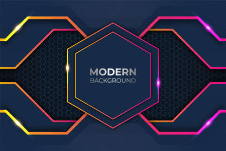 Modern Hexagonal Glow Pink and Yellow Background Futuristic Styleのイラスト素材