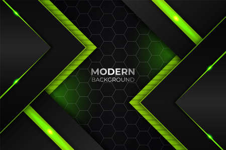 Modern Abstract Realistic Geometric Green Glow and Dark Backgroundのイラスト素材