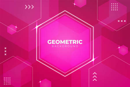 Cute Gradient Abstract Geometric Hexagon Composition Glow Pink Background with Shiny Effectのイラスト素材