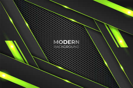 Modern Metallic Diagonal Overlapped Black and Shiny Green Backgroundのイラスト素材