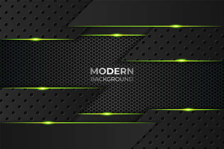 Modern Realistic Overlapped Layers Black and Green Background with Glow In The Darkのイラスト素材