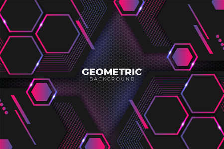 Futuristic Abstract Geometric Hexagon Purple and Pink Background Glow In The Darkのイラスト素材