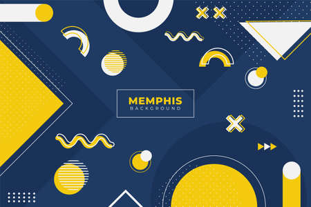 Modern Abstract Geometric Memphis Style Background Colorful Blue Yellow and Whiteのイラスト素材