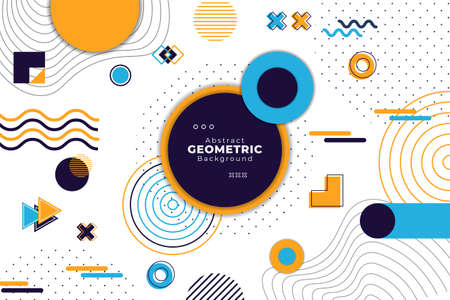 Abstract Geometric Colorful Blue and Yellow Background with Memphis Style Shapeのイラスト素材