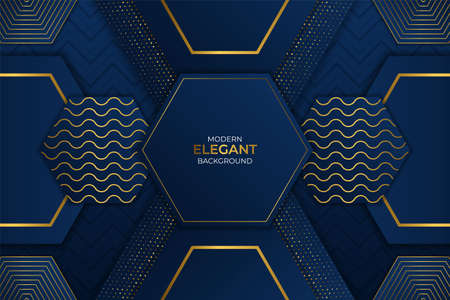Luxury Modern Elegant Geometric Hexagon Background Blue and Gold with Glitterのイラスト素材