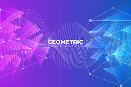 Abstract Futuristic Gradient Geometric Triangle and Wavy Line Background Purple Blueのイラスト素材