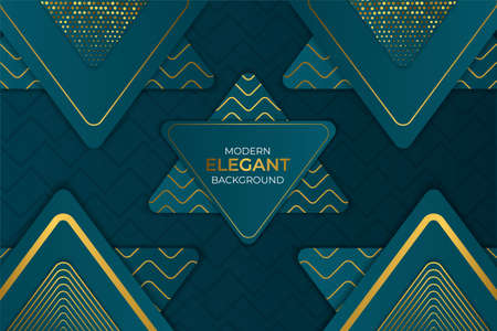 Luxury Modern Elegant Triangle Background Green and Gold with Lines Patternのイラスト素材