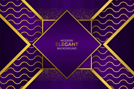 Luxury Modern Elegant Square and Arrow Background Purple and Gold with Glitter and Wavy Linesのイラスト素材