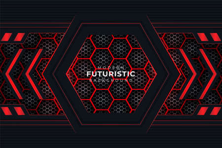 Modern Futuristic Background Dark and Red with Hexagon Pattern Glow In The Dark Effect