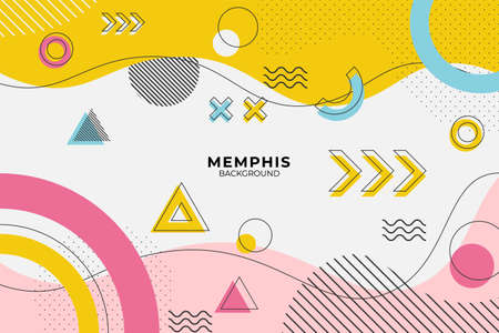 Colorful Geometric Memphis Style With Dynamic Shape and Line Backgroundのイラスト素材
