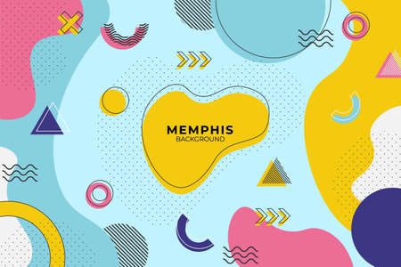 Colorful Geometric Memphis Style Background with Dynamic Shape Combinationのイラスト素材