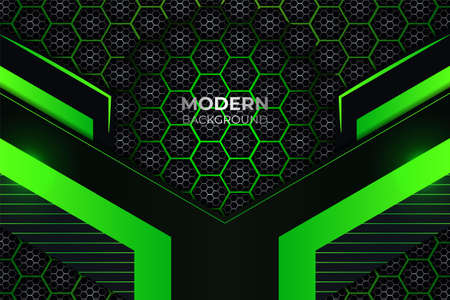 Futuristic Simple Overlapped Dark and Green Background with Glow Hexagon Patternのイラスト素材