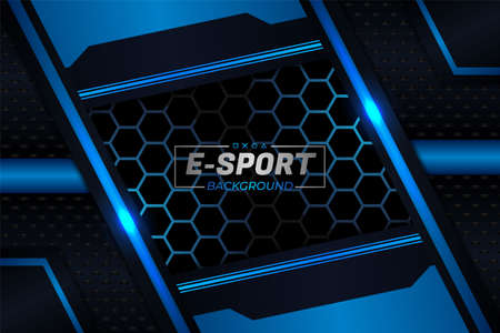 E-Sports Concept Modern Futuristic Style Background Glow Blue in The Dark with Hexagon Patternのイラスト素材