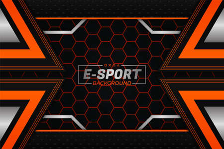E-Sports Style Modern Futuristic Background Dark and Orange with Hexagon Patternのイラスト素材